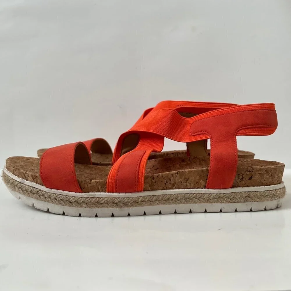 Adrienne Vittadini Size 9M Women Orange Wedge Slip on AV-Pritin Cork Sandals